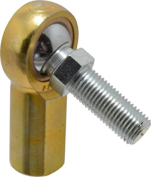 Made in USA - 7/16" ID, 1-1/8" Max OD, 4,300 Lb Max Static Cap, Female Spherical Rod End with Stud - 7/16-20 RH, Steel with Bronze Raceway - Best Tool & Supply