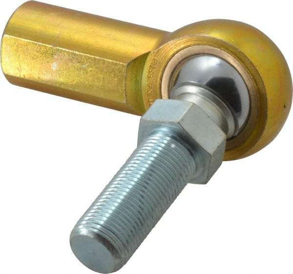 Made in USA - 3/4" ID, 1-3/4" Max OD, 11,550 Lb Max Static Cap, Female Spherical Rod End with Stud - 3/4-16 RH, Steel with Bronze Raceway - Best Tool & Supply