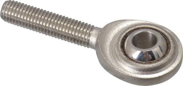 Made in USA - 1/4" ID, 3/4" Max OD, 1,370 Lb Max Static Cap, Plain Male Spherical Rod End - 1/4-28 RH, Stainless Steel with Stainless Steel Raceway - Best Tool & Supply