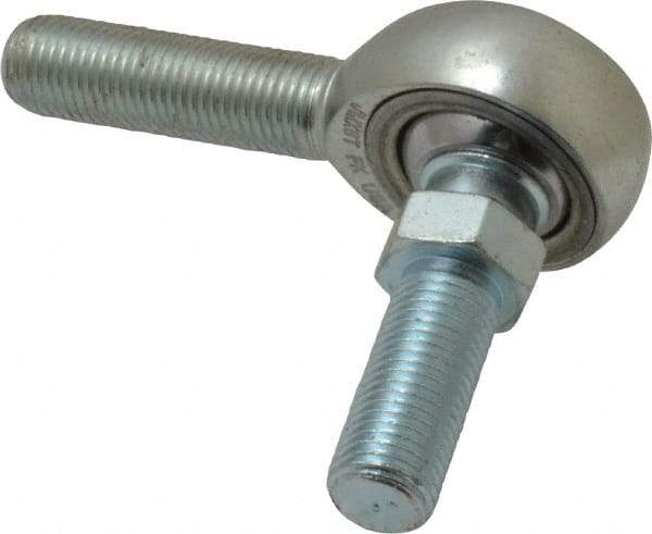 Made in USA - 3/8" ID, 1" Max OD, 9,550 Lb Max Static Cap, Male Spherical Rod End with Stud - 3/8-24 RH, Alloy Steel with Steel Raceway - Best Tool & Supply