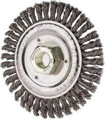 Weiler - 4-1/2" OD, 5/8" Arbor Hole, Knotted Steel Wheel Brush - 3/16" Face Width, 7/8" Trim Length, 0.02" Filament Diam, 12,500 RPM - Best Tool & Supply