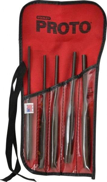 Proto - 5 Piece, 5/32 to 5/16", Pin Punch Set - Hex Shank, Steel, Comes in Tool Roll - Best Tool & Supply