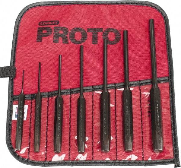 Proto - 7 Piece, 1/16 to 1/4", Pin Punch Set - Hex Shank, Steel, Comes in Tool Roll - Best Tool & Supply