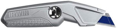 Irwin - Fixed Utility Knife - 5-3/4" Blade, Silver Aluminum Handle, 3 Blades Included - Best Tool & Supply