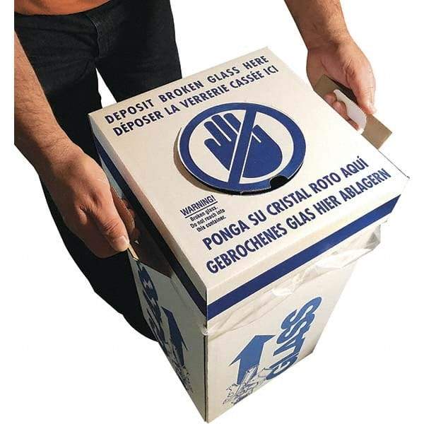 Dynalon Labware - 14 Gal White Rectangle Recycling Container - Cardboard with Plastic Liner, Blue Safety Graphic, Lid Included - Best Tool & Supply