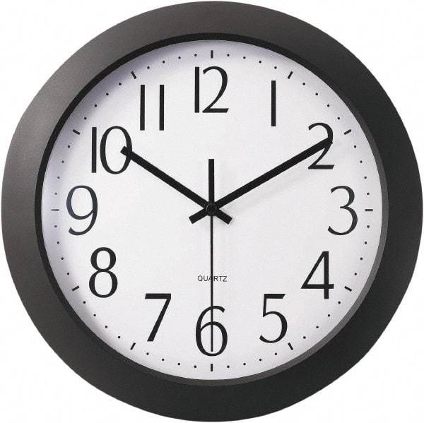 Universal One - 9-1/2 Inch Diameter, White Face, Dial Wall Clock - Analog Display, Black Case, Runs on AA Battery - Best Tool & Supply