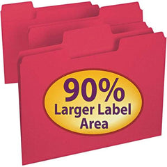 SMEAD - 11-5/8 x 9-1/2", Letter Size, Red, File Folders with Top Tab - 11 Point Stock, Assorted Tab Cut Location - Best Tool & Supply