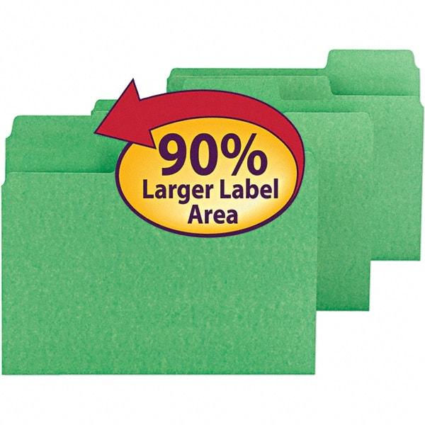 SMEAD - 11-5/8 x 9-1/2", Letter Size, Green, File Folders with Top Tab - 11 Point Stock, Assorted Tab Cut Location - Best Tool & Supply