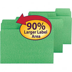 SMEAD - 11-5/8 x 9-1/2", Letter Size, Green, File Folders with Top Tab - 11 Point Stock, Assorted Tab Cut Location - Best Tool & Supply