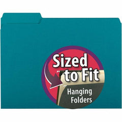 SMEAD - 11-5/8 x 9-3/16", Letter Size, Teal, File Folders with Top Tab - 11 Point Stock, Assorted Tab Cut Location - Best Tool & Supply