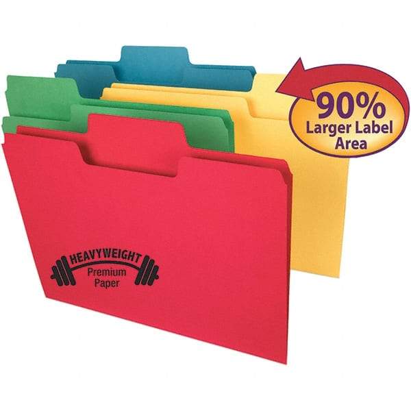 SMEAD - 11-5/8 x 9-1/2", Letter Size, Assorted Colors, File Folders with Top Tab - 14 Point Stock, Assorted Tab Cut Location - Best Tool & Supply