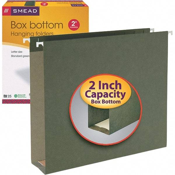 SMEAD - 12-1/4 x 9-1/2", Letter Size, Standard Green, Hanging File Folders with Box Bottom - 11 Point Stock - Best Tool & Supply