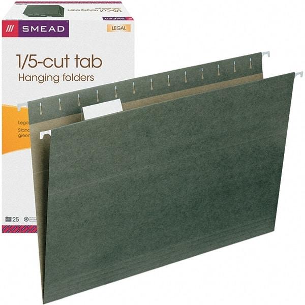 SMEAD - 14-5/8 x 9-1/2", Legal, Standard Green, Hanging File Folder - 11 Point Stock, 1/5 Tab Cut Location - Best Tool & Supply