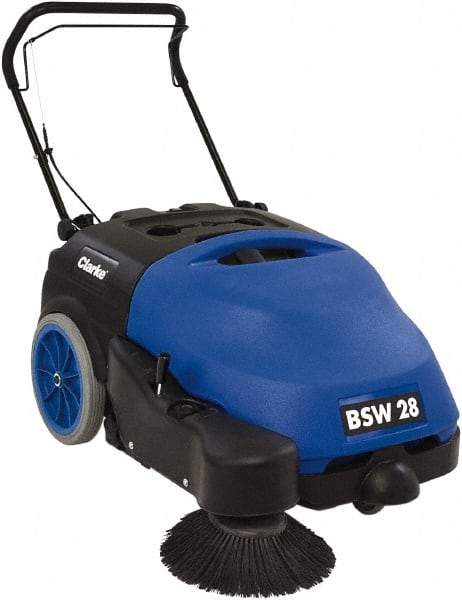 Clarke - 28" Sweeping Width, Dual Brush Sweeper - Self Propelled, Plastic Wheels, 15.8 Gal Capacity, 2.1 Cu Ft Capacity - Best Tool & Supply