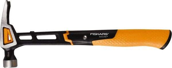 Fiskars - 16 oz Head, Straight Nail Hammer - 13-1/2" OAL, Forged Steel Head, 1-3/16" Face Diam, Smooth Face - Best Tool & Supply