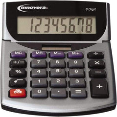 innovera - 8-Digit LCD Portable Calculator - Silver & Black, Solar & Battery Powered, 8.19" Long x 5.98" Wide - Best Tool & Supply