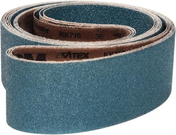 VSM - 1/4" Wide x 24" OAL, 36 Grit, Zirconia Alumina Abrasive Belt - Zirconia Alumina, Coarse, Coated, X Weighted Cloth Backing, Wet/Dry, Series ZK713X - Best Tool & Supply