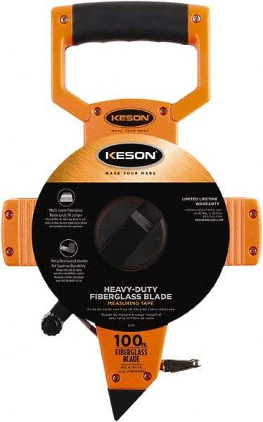 Keson - 100' x 1/2" Tape Measure - 1/8, 1/10 & 1/100" Graduation - Best Tool & Supply