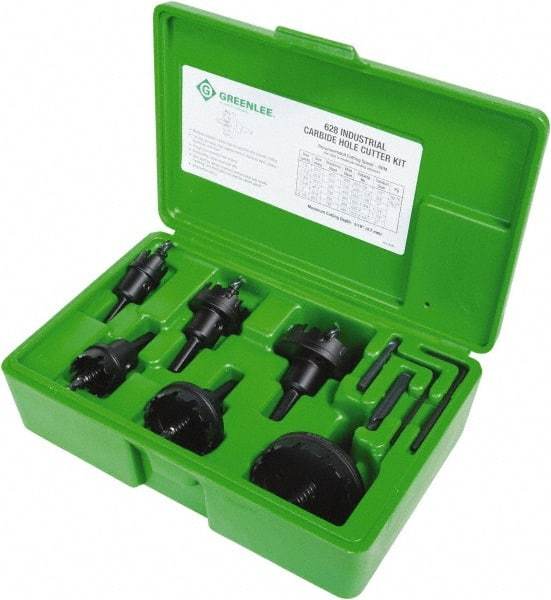 Greenlee - 11 Piece, 7/8 to 2-1/2" Cutter Diam, 0.187" Cutting Depth, Carbide Annular Cutter Set - Oxide Finish - Best Tool & Supply