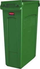 Rubbermaid - 23 Gal Green Rectangle Trash Can - Polyethylene, None Graphic, 30" High x 22" Long x 11" Wide, Lid Not Included - Best Tool & Supply