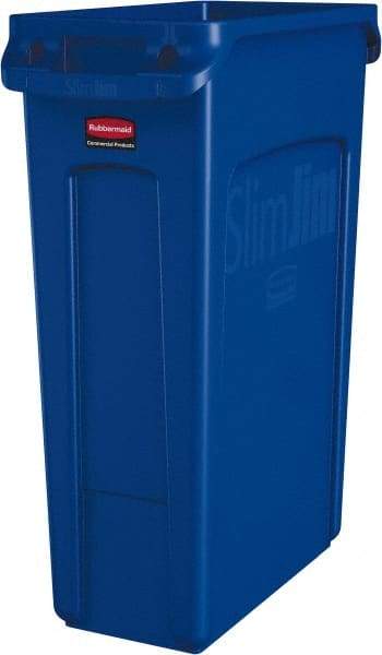 Rubbermaid - 23 Gal Blue Rectangle Trash Can - Polyethylene, None Graphic, 30" High x 22" Long x 11" Wide, Lid Not Included - Best Tool & Supply