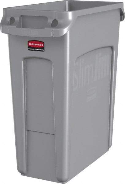 Rubbermaid - 16 Gal Gray Rectangle Trash Can - Polyethylene, None Graphic, 25" High x 22" Long x 11" Wide, Lid Not Included - Best Tool & Supply