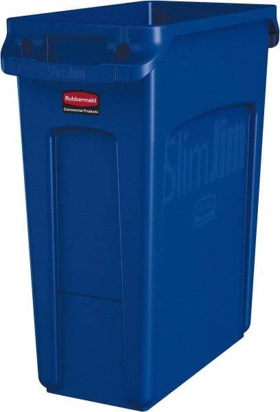 Rubbermaid - 16 Gal Blue Rectangle Trash Can - Polyethylene, None Graphic, 25" High x 22" Long x 11" Wide, Lid Not Included - Best Tool & Supply