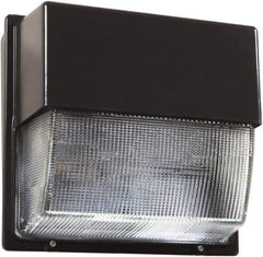 Lithonia Lighting - 72 Watt, 4,700 Lumen, 5,000°K, 120-277 Volt, LED Wall Pack Light Fixture - Prismatic Glass Lens, Aluminum Housing, Bronze (Color), Wall Mount, 8-15/16" Deep x 9-1/2" High x 10-9/16" Wide - Best Tool & Supply