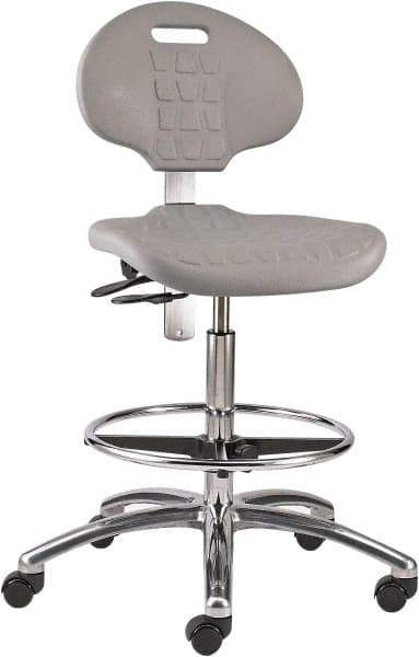 Bevco - 20-1/2 to 30-1/2" High Adjustable Height Swivel Stool - 27" Wide x 27" Deep, Polyurethane Seat, Gray - Best Tool & Supply