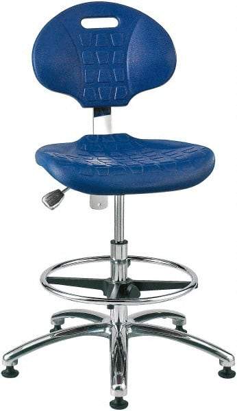 Bevco - 20-1/2 to 30-1/2" High Adjustable Height Swivel Stool - 27" Wide x 27" Deep, Polyurethane Seat, Blue - Best Tool & Supply