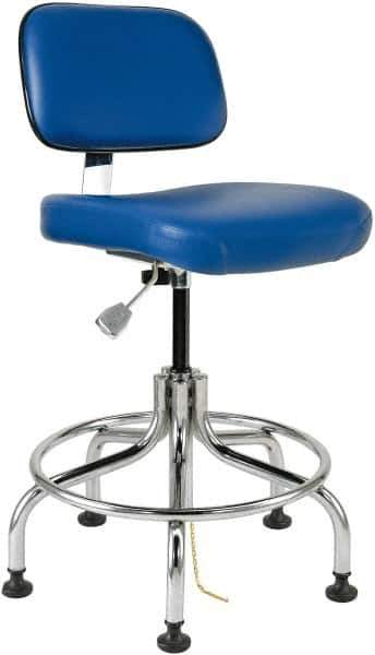 Bevco - 20 to 25" High Adjustable Height Swivel Stool - 22" Wide x 22" Deep, ESD Vinyl Seat, Blue - Best Tool & Supply