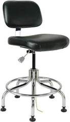 Bevco - 20 to 25" High Adjustable Height Swivel Stool - 27" Wide x 22" Deep, ESD Vinyl Seat, Black - Best Tool & Supply