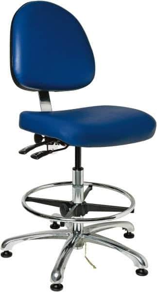 Bevco - 19 to 26-1/2" High Adjustable Height Swivel Stool - 27" Wide x 27" Deep, ESD Vinyl Seat, Blue - Best Tool & Supply