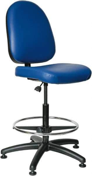 Bevco - 24 to 34" High Adjustable Height Swivel Stool - 27" Wide x 27" Deep, Vinyl Seat, Blue - Best Tool & Supply