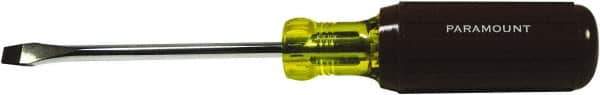 Paramount - 1/4" Blade Width, 8-1/4" OAL Standard Slotted Screwdriver - 4" Blade Length, Round Shank, Acetate with Rubber Grip Handle - Best Tool & Supply