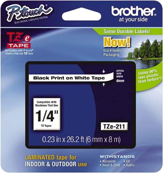 Brother - 1/4" Wide x 314.4" Long, White Plastic/Paper Tape Cassette - For Label Maker - Best Tool & Supply