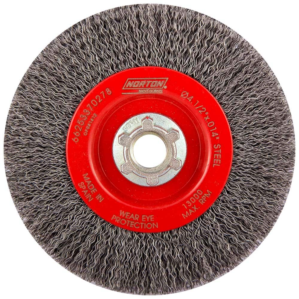 Norton - 4-1/2" OD, 5/8-11 Arbor Hole, Crimped Carbon Wheel Brush - Best Tool & Supply