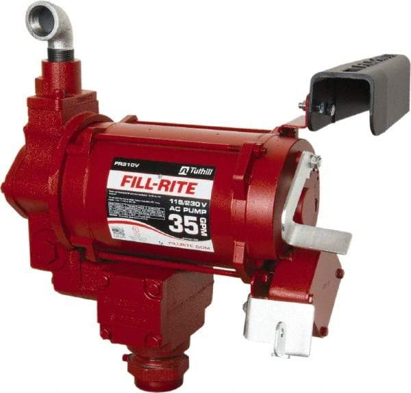 Tuthill - 35 GPM, 1" Hose Diam, Gasoline, Kerosene & Diesel Fuel AC High Flow Tank Pump with Auto Nozzle - Cast Iron Pump, 1-1/4" Inlet, 1" Outlet, 115/230 Volts, 3/4 hp - Best Tool & Supply