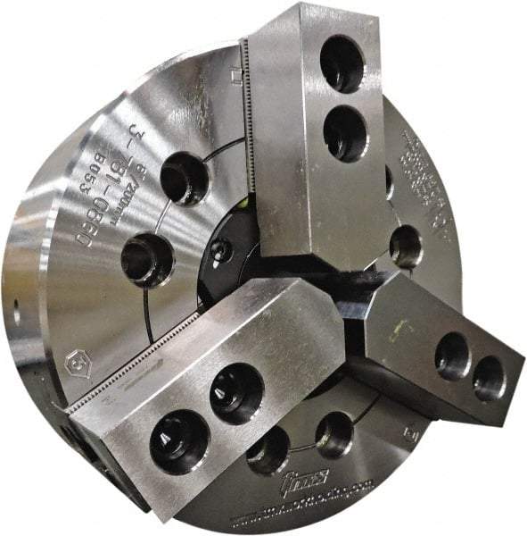 TMX - 3 Jaws, 6" Chuck Diam, A2-5 Mount, 2.0866" Through Hole, Drawtube, Hydraulic Power Lathe Chuck - 0.5118" to 6.6535" Jaw Capacity, 6,000 RPM - Best Tool & Supply