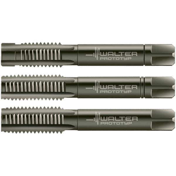 Walter-Prototyp - M8x1.25 Metric, 4 Flute, Modified Bottoming & Plug, Nitride/Oxide Finish, Cobalt Tap Set - Right Hand Cut, 63mm OAL, 3/4" Thread Length, 6HX Class of Fit, Series 30016 - Best Tool & Supply