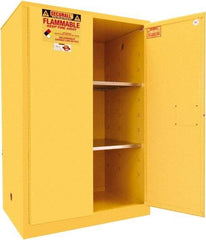 Securall Cabinets - 2 Door, 2 Shelf, Yellow Steel Standard Safety Cabinet for Flammable and Combustible Liquids - 65" High x 43" Wide x 31" Deep, Manual Closing Door, 3 Point Key Lock, 90 Gal Capacity - Best Tool & Supply