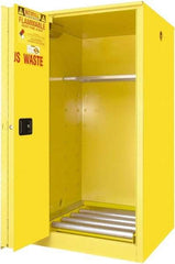 Securall Cabinets - 34" Wide x 34" Deep x 65" High, 18 Gauge Steel Vertical Drum Cabinet with 3 Point Key Lock - Yellow, Self-Closing Door, 1 Shelf, 1 Drum, Drum Rollers Included - Best Tool & Supply