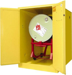 Securall Cabinets - 34" Wide x 50" Deep x 50" High, 18 Gauge Steel Horizontal Drum Cabinet with 3 Point Key Lock - Yellow, Manual Closing Door, 1 Drum - Best Tool & Supply