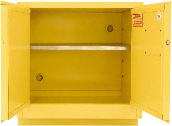 Securall Cabinets - 2 Door, 1 Shelf, Yellow Steel Under the Counter Safety Cabinet for Flammable and Combustible Liquids - 35-9/16" High x 35" Wide x 22" Deep, Manual Closing Door, 3 Point Key Lock, 24 Gal Capacity - Best Tool & Supply