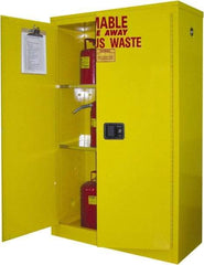 Securall Cabinets - 2 Door, 2 Shelf, Yellow Steel Standard Safety Cabinet for Flammable and Combustible Liquids - 65" High x 43" Wide x 18" Deep, Manual Closing Door, 3 Point Key Lock, 45 Gal Capacity - Best Tool & Supply