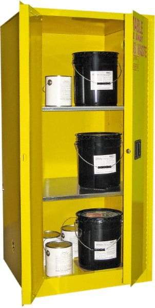 Securall Cabinets - 2 Door, 2 Shelf, Yellow Steel Standard Safety Cabinet for Flammable and Combustible Liquids - 65" High x 31" Wide x 31" Deep, Manual Closing Door, 3 Point Key Lock, 60 Gal Capacity - Best Tool & Supply