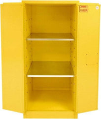 Securall Cabinets - 2 Door, 2 Shelf, Yellow Steel Standard Safety Cabinet for Flammable and Combustible Liquids - 65" High x 31" Wide x 31" Deep, Manual Closing Door, 3 Point Key Lock, 60 Gal Capacity - Best Tool & Supply