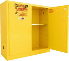 Securall Cabinets - 2 Door, 1 Shelf, Yellow Steel Standard Safety Cabinet for Flammable and Combustible Liquids - 44" High x 43" Wide x 18" Deep, Manual Closing Door, 3 Point Key Lock, 30 Gal Capacity - Best Tool & Supply