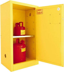 Securall Cabinets - 1 Door, 1 Shelf, Yellow Steel Standard Safety Cabinet for Flammable and Combustible Liquids - 44" High x 23-3/16" Wide x 18" Deep, Manual Closing Door, 3 Point Key Lock, 16 Gal Capacity - Best Tool & Supply