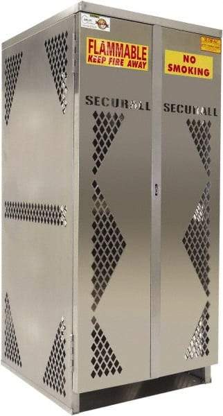 Securall Cabinets - 2 Door, Silver Aluminum Standard Safety Cabinet for Flammable and Combustible Liquids - 65" High x 60" Wide x 32" Deep, Manual Closing Door, Padlockable Hasp, Vertical Cylinder Capacity - Best Tool & Supply